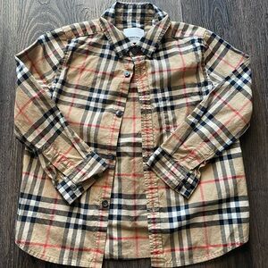 Burberry Tan and Red Casual Button Down Shirt